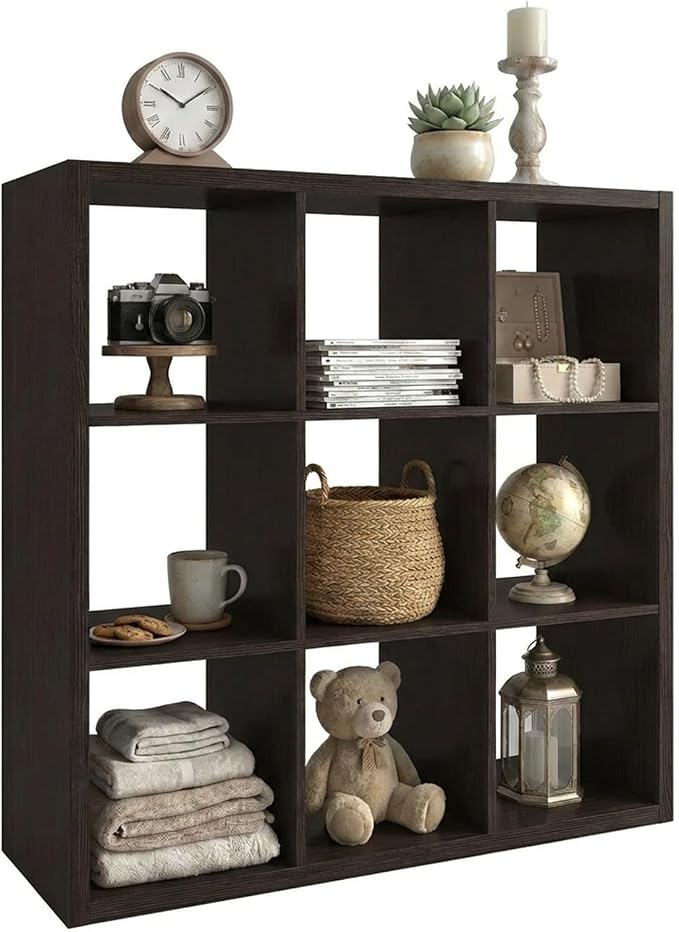 WannabeMyself【2026 Wooden Thick Frame】 9 Cube Storage Organizer with Anti-Tipping Kits, Reversible Open Back Book Shelf,Bookcase for Living Room,Bedroom,Entrance Hall,Office,11.6×36.3×36.3,Chocolate