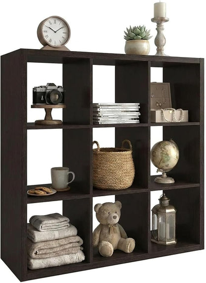 WannabeMyself【2026 Wooden Thick Frame】 9 Cube Storage Organizer with Anti-Tipping Kits, Reversible Open Back Book Shelf,Bookcase for Living Room,Bedroom,Entrance Hall,Office,11.6×36.3×36.3,Chocolate