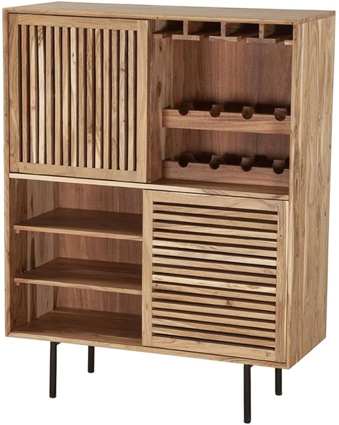 Pemberly Row Contemporary Solid Acacia Wood Bar in Natural Finish
