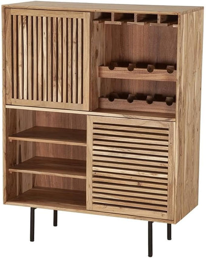 Pemberly Row Contemporary Solid Acacia Wood Bar in Natural Finish