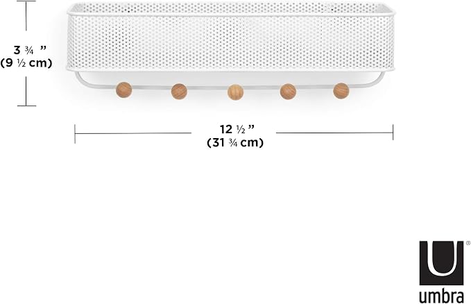 Umbra Estique Entryway Organizer, Great for Storing Keys, Small Accessories, Mail, Wallets and More, Small, White/Natural