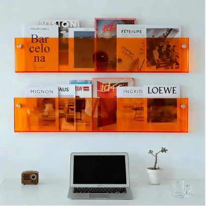 ROYALITA 2-Pack Acrylic Magazine Holder Brochure Holder, 36" Record Holder Magazine Rack, Fashion Hanging Bookshelf Literature Storage Rack for Waiting Room, Living Room, Office