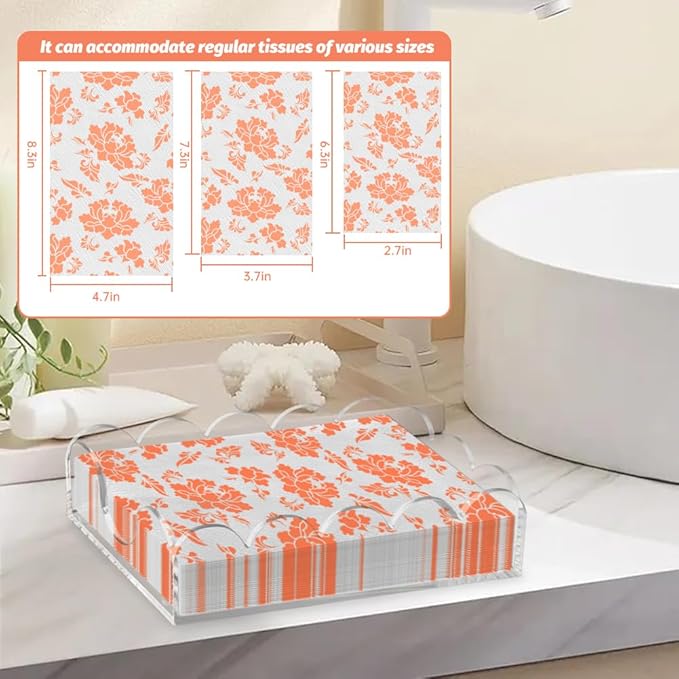 Clear Acrylic Napkin Holder, Thick Scalloped Tray for Bathroom Kitchen Dining Room, Crystal Clear Table Cocktail Napkin Holder, Disposable Paper Hand Towels for Parties, Weddings