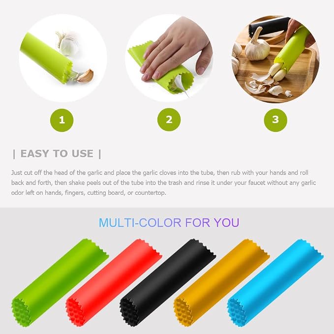 Garlic Peeler Silicone Garlic Skin Remover Roller Garlic Tube Rollers Skin Remover, Garlic Roller Peeling Tube Tool for Useful Kitchen Tools (Red)