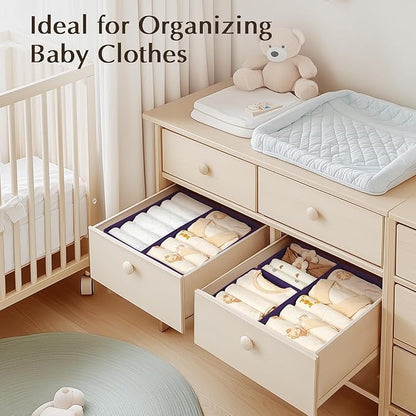 DIMJ Drawer Organizers Clothes, Set of 12 Dresser Organizer Bins, Fabric Closet Organizers and Storage, Shallow Drawer Dividers for Nursery, Clothing, Baby Clothes, Socks, Underwears, Tie (Purple)