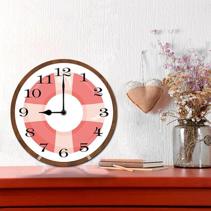 Pink Swimming Circle Wall Clock 10 Inch Wooden Battery Operated Autumn Forest Maple Leaves Wall Clocks Decorative Indoor,Decorative for Kitchen Bathroom Bedroom