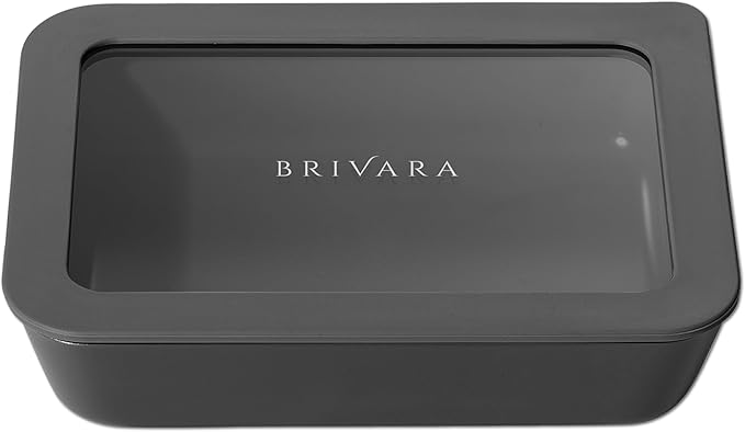 BRIVARA HOME Ceramic Coated Glass Food Storage Container | No PTFE, PFOA, PFAS, and BPA | Reusable Non Toxic Meal Prep Container with Glass Lid | Easy To Store | 3 Cup Rectangle [Onyx]