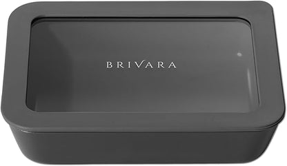 BRIVARA HOME Ceramic Coated Glass Food Storage Container | No PTFE, PFOA, PFAS, and BPA | Reusable Non Toxic Meal Prep Container with Glass Lid | Easy To Store | 3 Cup Rectangle [Onyx]