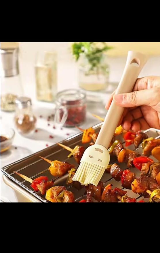 Silicone Baking Brush and Spatula Set, 2-Piece Heat Resistant BPA Free Silicone Kitchen Utensils, Non-Stick, Dishwasher Safe, Cute Smiley Face Design for Baking & Cooking