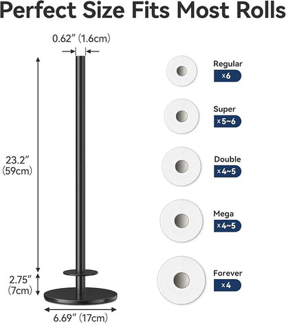 Black Toilet Paper Holder Stand for Spare Rolls Storage, Stainless Steel Freestanding Toilet Paper Holder with Shelf Hold 5 Paper Rolls