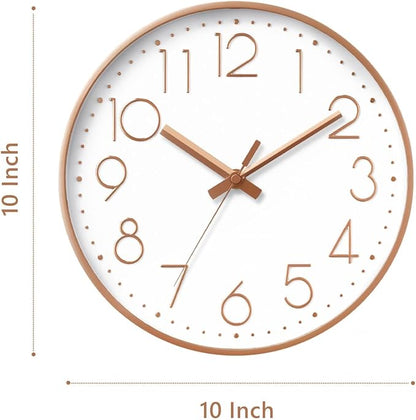 DAXSMY Wall Clock - 10 Inch Silent Non-Ticking Modern 3D Wall Clocks Battery Operated - Decorative Clock for Kitchen, Home Office, Bathroom, Bedroom(Rose Gold)