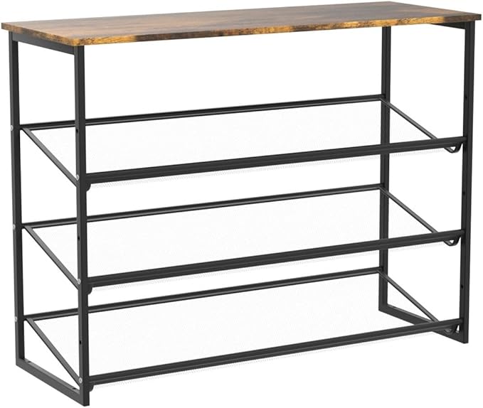 Garden 4 you 4-Tiers Shoe Storage Freestanding Organizer Modern 25.2 in Tilting Adjustable Shoe Rack for High Heels, Entryways, Hallways, Closets, Dormitory Rooms, Industrial, Brown