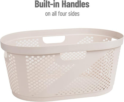 Mind Reader 40L Laundry Basket, Clothes Hamper, Premium Wicker Design, Plastic, Ivory