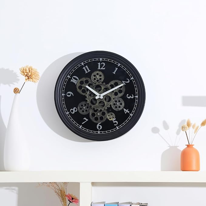 CLXEAST 15 Inch Real Moving Gear Wall Clock, Vintage Industrial Steampunk Metal Wall Clocks for Living Room Decor,Kitchen, Home Office,House Warming Gifts New Home