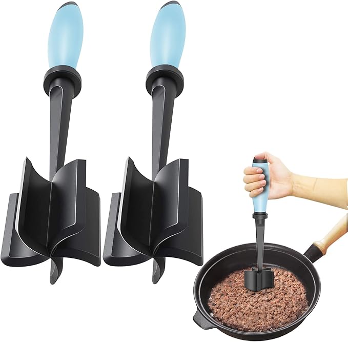 2Pack Meat Chopper, Heat Resistant Meat Masher for Hamburger Meat, Ground Beef Smasher, Nylon Hamburger Chopper Utensil, Meat Ground, Non Stick Mix Chopper Mix and Chop, Meat Masher Tool Gift（Aqua）