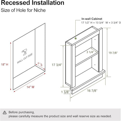 Recessed Medicine Cabinet,14x18 in Wall Bathroom Cabinet with Storage,Bathroom Niche for Shower Wall for Bedroom/Hallway,Black Shower Niche,Wall Niches Insert for Drywall,MDF