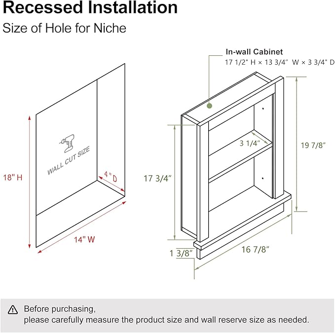 Recessed Medicine Cabinet,Fully Assembled Recessed Wall Niche,Waterproof in Wall Medicine Cabinet for Bathroom,Replacement Medicine Cabinet Shelves for Living Room,Washed Oak Shower Niche