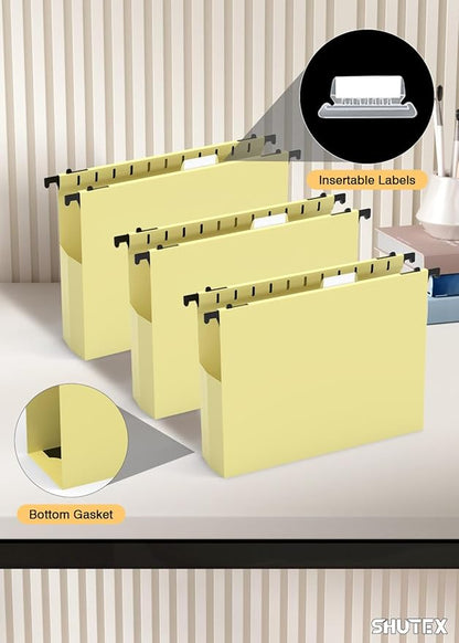 Extra Capacity Plastic Hanging File Folders,12 Pack Reinforced Hang Folder, Heavy Duty File Folders for Filing Cabinet for Bulk Files/Medical Charts, File Folders & Accessories(Cream Yellow)