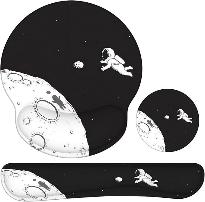 Ergonomic Mouse Pad with Wrist Rest and Keyboard Wrist Rest, Mousepad and Wrist Rest for Computer Keyboard, Pain Relief, Non-Slip Rubber Base, Mouse Pad with Wrist Support for Gaming, Astronaut