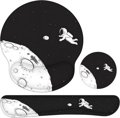 Ergonomic Mouse Pad with Wrist Rest and Keyboard Wrist Rest, Mousepad and Wrist Rest for Computer Keyboard, Pain Relief, Non-Slip Rubber Base, Mouse Pad with Wrist Support for Gaming, Astronaut