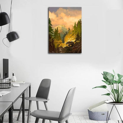 arteWOODS Canvas Wall Art Decor Grizzly Bear for Bedroom Living Room Forest Rocky Mountain Modern Canvas Artwork Contemporary Picture Prints for Office Wall Decoration 16" x 24"