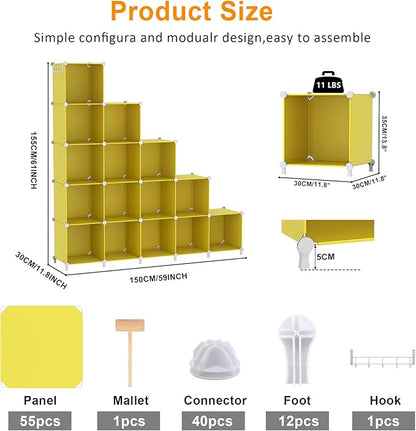 AWTATOS Cube Storage Organizer, Storage Cubes Shelves, 16 Cube Closet Organizers and Storage, DIY Stackable Bookshelf Plastic Clothes Organizer Shelving for Bedroom, Home, Yellow