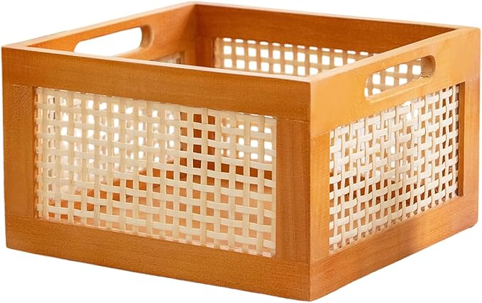 JLKIMZVO Wood Frame Storage Basket Storage Cubes Basket Organizer for Home and Office Closet（size：Middle