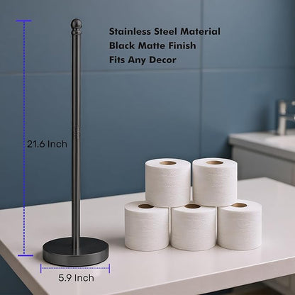 Toilet Paper Holder Stand Holding Up to 5 Paper Rolls, Free-Standing Spare Rolls Storage Holder, Stainless Steel (Black)