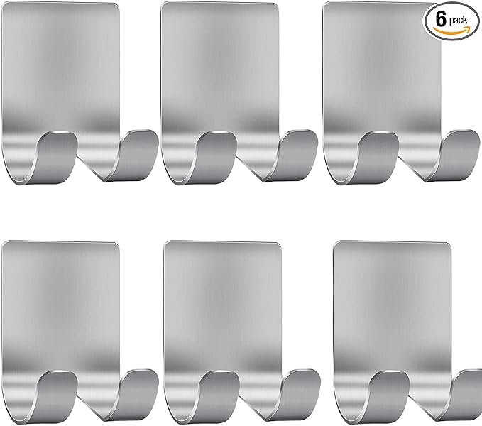 Razor Holder Shaver Hook Hanger Stand for Shower (6 Pack) Self Adhesive Stainless Steel Heavy Duty Utility Storage, Bathroom Kitchen Organizer for Plug Robe Towel Loofah Bathrobe Coat