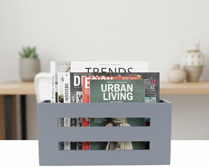 Magazine File Holder, Standing Wooden Magazine Rack, Desk Folder Organizer for Office & Bathroom-Gray