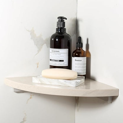 Koville 10'' Natural Marble Shower Corner Shelf for Bathroom, Wall Mounted Stone Corner Shower Caddy 1 Layer, No Drilling, Modern, Polished, Durable, Conical, Bathroom Storage - 1 Item