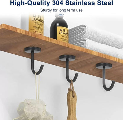 NearMoon Coat Hooks, Wall Mount Hooks for Hanging Hat Hurse Robe, 304 Stainless Steel Heavy Duty Towel Hangers for Bathroom Livingroom Kitchen-Ceiling Hook, 6 Pack (2 Inch, Matte Black)