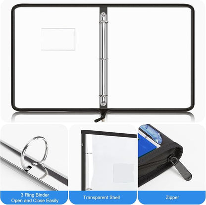 Uquelic Document Organizer, Soft PVC Binder with 12 Colorful Pockets - Zipper Binder 3 Ring with Dividers Letter Size (11'' x 8.5'')-Large Capacity Cute Folder for School, Office & Home Use (Black)