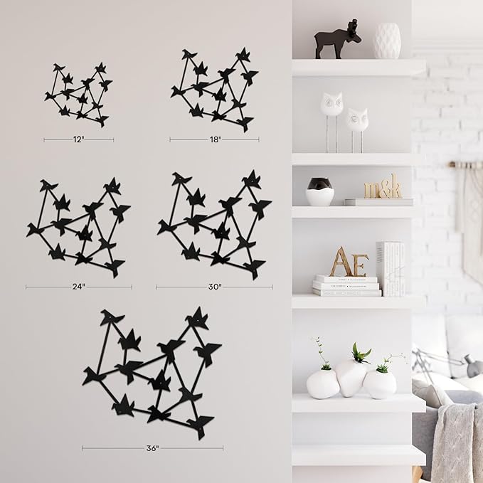 SIGNLEADER Metal Wall Art Decor Free Birds Modern Abstract Wall Sculpture Hangings Home Decoration for Living Room, Bedroom, Bathroom, Kitchen, Outdoor - 30" Black