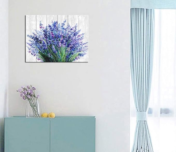 Lavender Wall Art Bathroom Decor Blue Flowers Canvas Picture Watercolor Painting Canvas Prints Bedroom Wall Decor Modern Blossom Canvas Art for Office Kitchen Home Decoration 12" x 16"