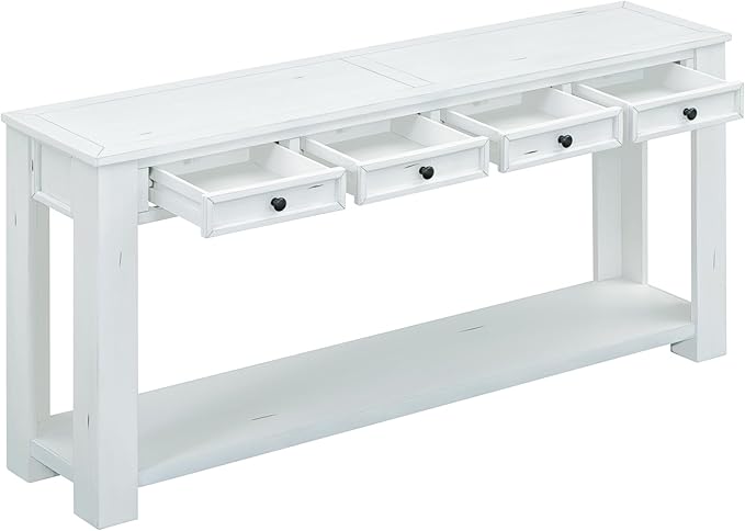 Knocbel Console Table Hallway Sofa Entryway Side Table 63" Long Furniture with 4 Drawers and Bottom Shelf for Living Room Home Decor, New Antique White