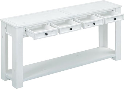 Knocbel Console Table Hallway Sofa Entryway Side Table 63" Long Furniture with 4 Drawers and Bottom Shelf for Living Room Home Decor, New Antique White