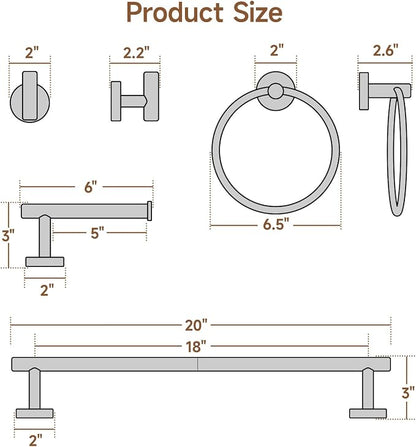 USHOWER Brushed Nickel Bathroom Hardware Set, Modern 18-Inch Towel Bar Set Wall Mounted, Durable SUS304 Stainless Steel Bathroom Accessories Set, 4-Piece