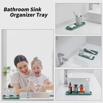 MicoYang Silicone Kitchen Sink Organizer Tray for Multiple Usage,Eco-Friendly Sponges Holder for Kitchen Bathroom Counter or Sink,Dish Soap Dispenser,Scrubber,Bottle,Cup (Green, 12"×4")