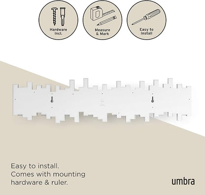 Umbra Sticks Wall-Mounted Coat Rack Rail Hook with 8 Retractable Pegs – Modern, Space-Saving Storage Organizer, White