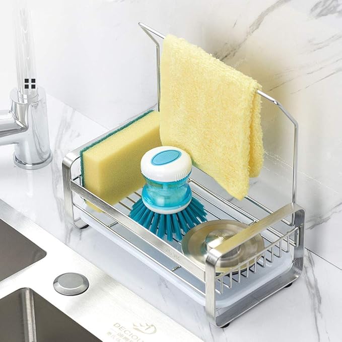 kaileyouxiangongsi Sponge Holder - Kitchen Sink Organizer - Sink Caddy - Sink Tray - SUS304 Stainless Steel Soap Holder,9.45 x5.15 x8.1 inches,Large Size