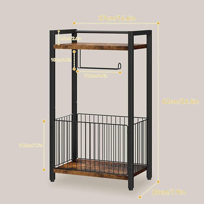 IBUYKE Freestanding Toilet Paper Holder Stand with Storage Shelf,Bathroom Toilet Tissue Roll Dispenser with Extra Space for Rolls, Magazines, Wet Wipes Brown TLJ020H