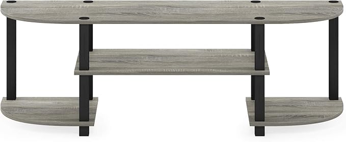 Furinno Turn-S-Tube Toolless Assembly TV Stand for TV up to 55 Inch, 3-Tier Grey Entertainment Center, TV Console for Living Room, Bedroom, Home Office, Grey Oak