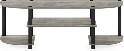 Furinno Turn-S-Tube Toolless Assembly TV Stand for TV up to 55 Inch, 3-Tier Grey Entertainment Center, TV Console for Living Room, Bedroom, Home Office, Grey Oak