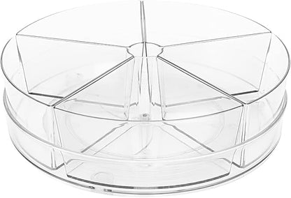 Clear Lazy-Susan Organizer with 5-Removable-Bins - 11 Inch Round Plastic Rotating Storage Container for Cabinet, Pantry, Kitchen, Fridge, Vanity