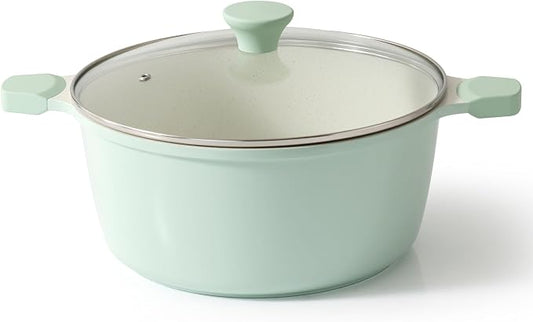 SENSARTE Ceramic Nonstick Stock Pot with Lid, 7 Quart Induction Cooking Pot with Tempered Glass Lid, Stew Pot for Soup and Oatmeal, Pasta Casserole, PFOA PFAS PTFE Free, Green