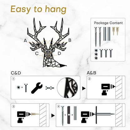SIGNLEADER Metal Wall Art Decor Geometric Deer Head Modern Abstract Wall Sculpture Hangings Home Decoration for Living Room, Bedroom, Bathroom, Kitchen, Outdoor - 12" Black