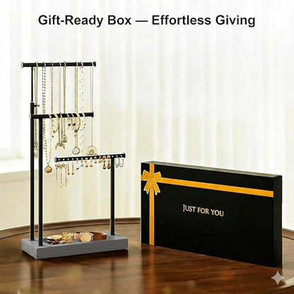 SRIWATANA Jewelry Organizer Display Extra Tall Necklace Holder 3 Tier Jewelry Tree Stand, Gift Idea (Weathered Grey & Black)