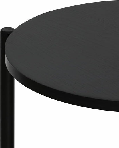 Furinno BESI Coffee Table, 2-Tier Round Modern Coffee Table with Metal Legs, Side Table with Open Shelf, for Living Room, Bedroom, Home Office, Americano