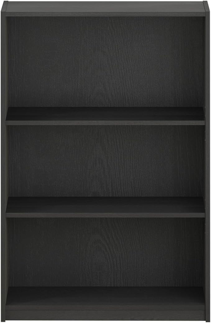 Furinno Jaya Book Shelf, 3-Tier Bookshelf, Bookcase with Adjustable Shelves, 9.5 x 24.5 x 40.3, for Living Room, Bedroom, Home Office, Blackwood